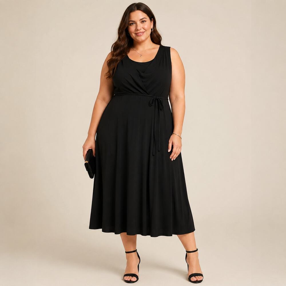 Isabel Toledo for Lane Bryant Faux Wrap Sleeveless Knit Black Dress Size 24